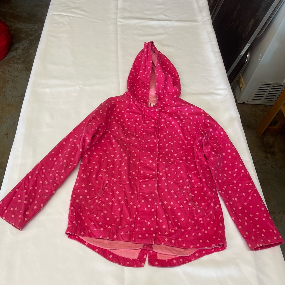 Vibrant Pink Hooded Jacket with Polka Dots